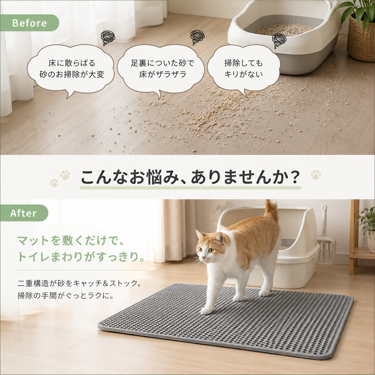 【本日終了⏰】【累計15万個突破🏆】猫砂マット【顧客満足度No.1獲得商品🥇】【全国送料無料🚗】
