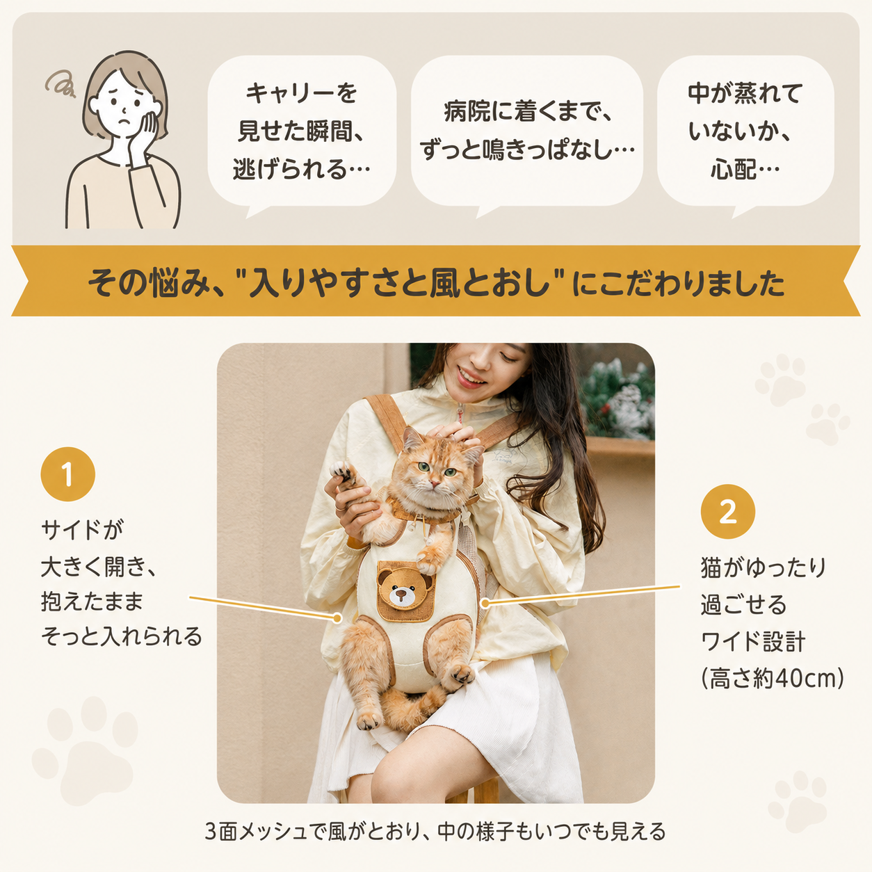 ✨犬猫用ペットキャリーバッグ🐾 前抱き・後ろ背負いで一緒にお出かけ【全国送料無料🚚】