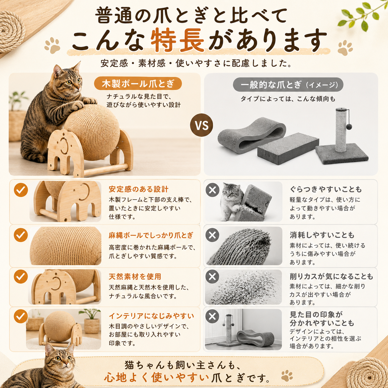 ✨回転式 麻縄ボール 猫用つめとぎおもちゃ🐾 爪とぎ・ひとり遊び・室内運動に【全国送料無料🚚】