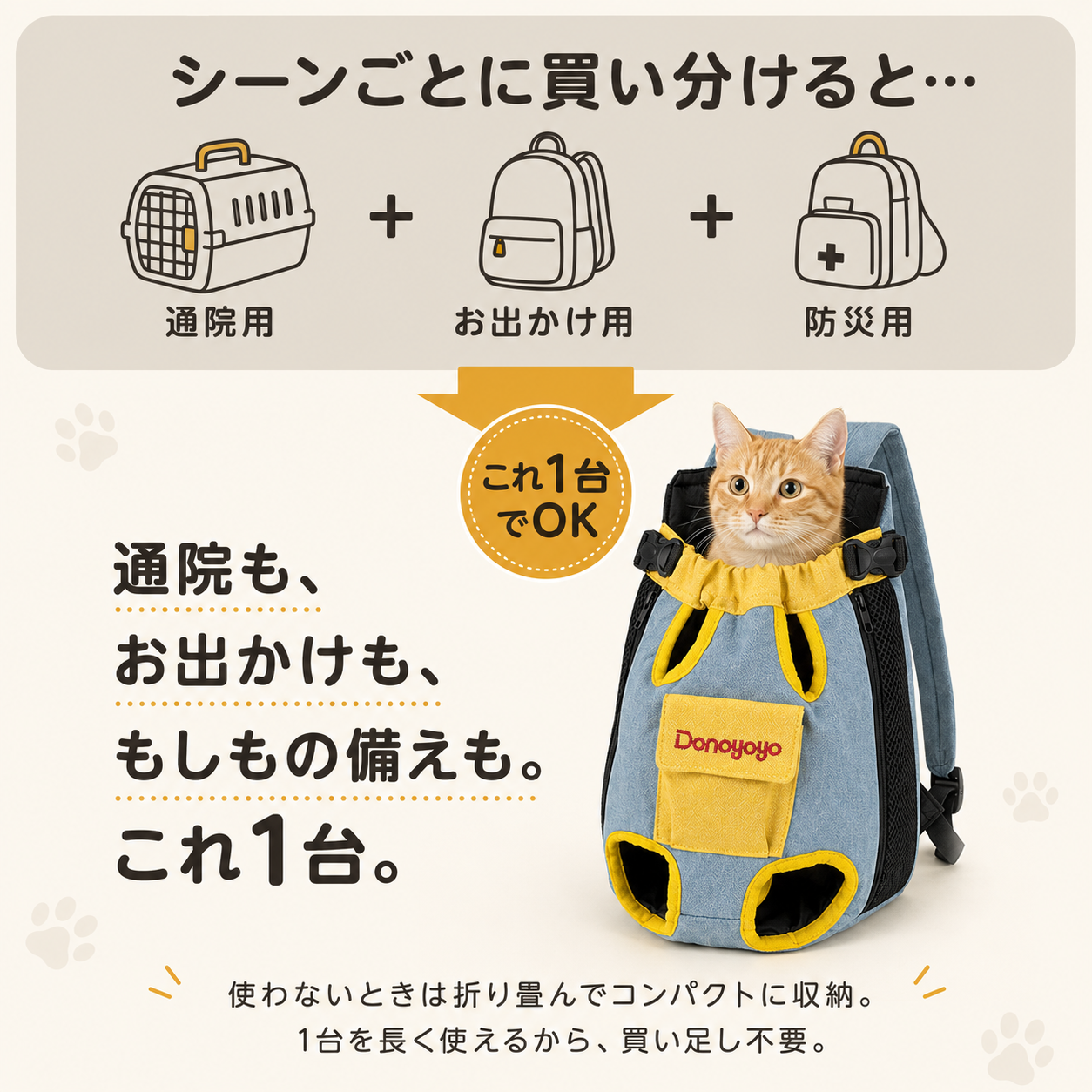 ✨犬猫用ペットキャリーバッグ🐾 前抱き・後ろ背負いで一緒にお出かけ【全国送料無料🚚】